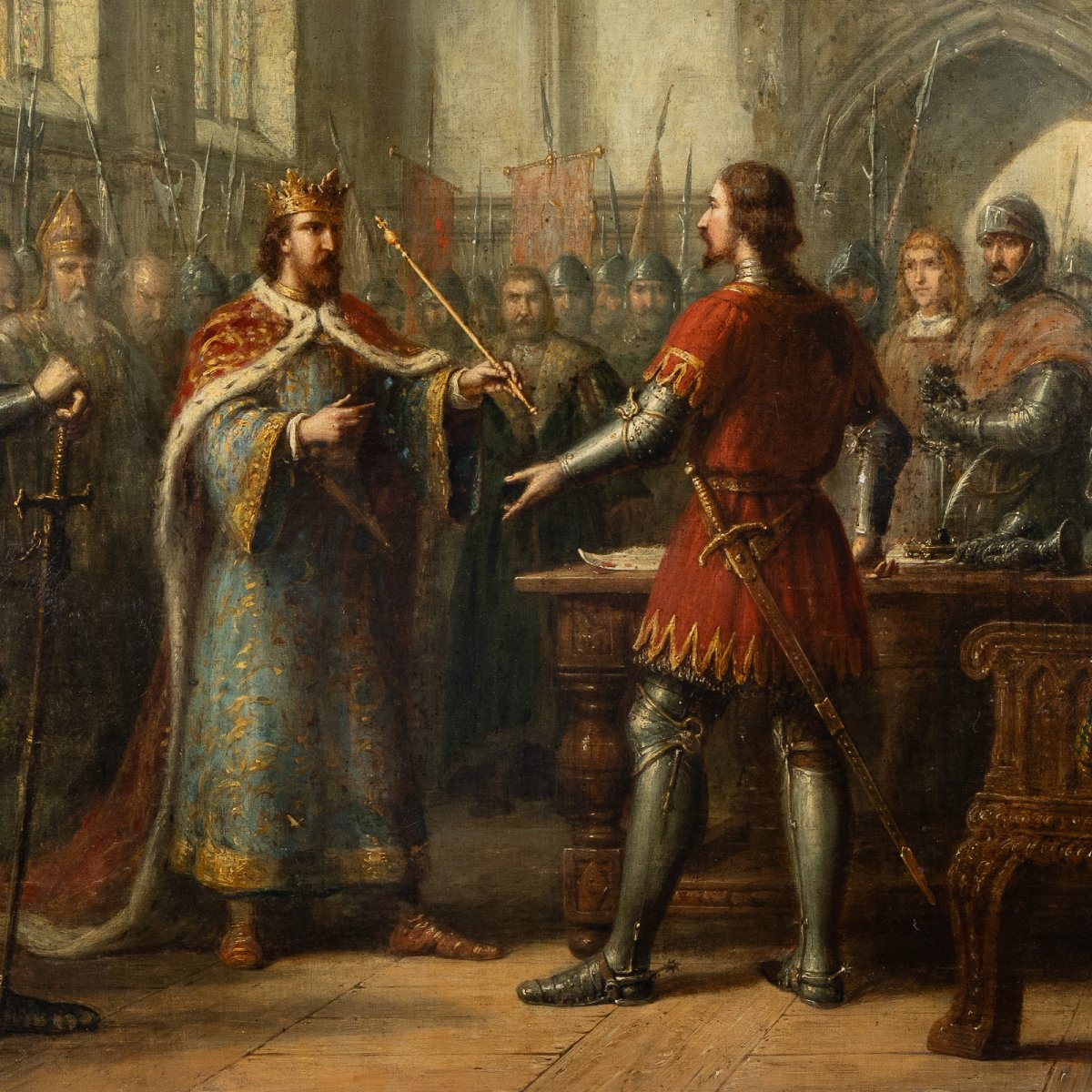 Importante Tableau d'Histoire - "L'Abdication du Roi Richard II" par Andrew Sheerboom (1878)-photo-2
