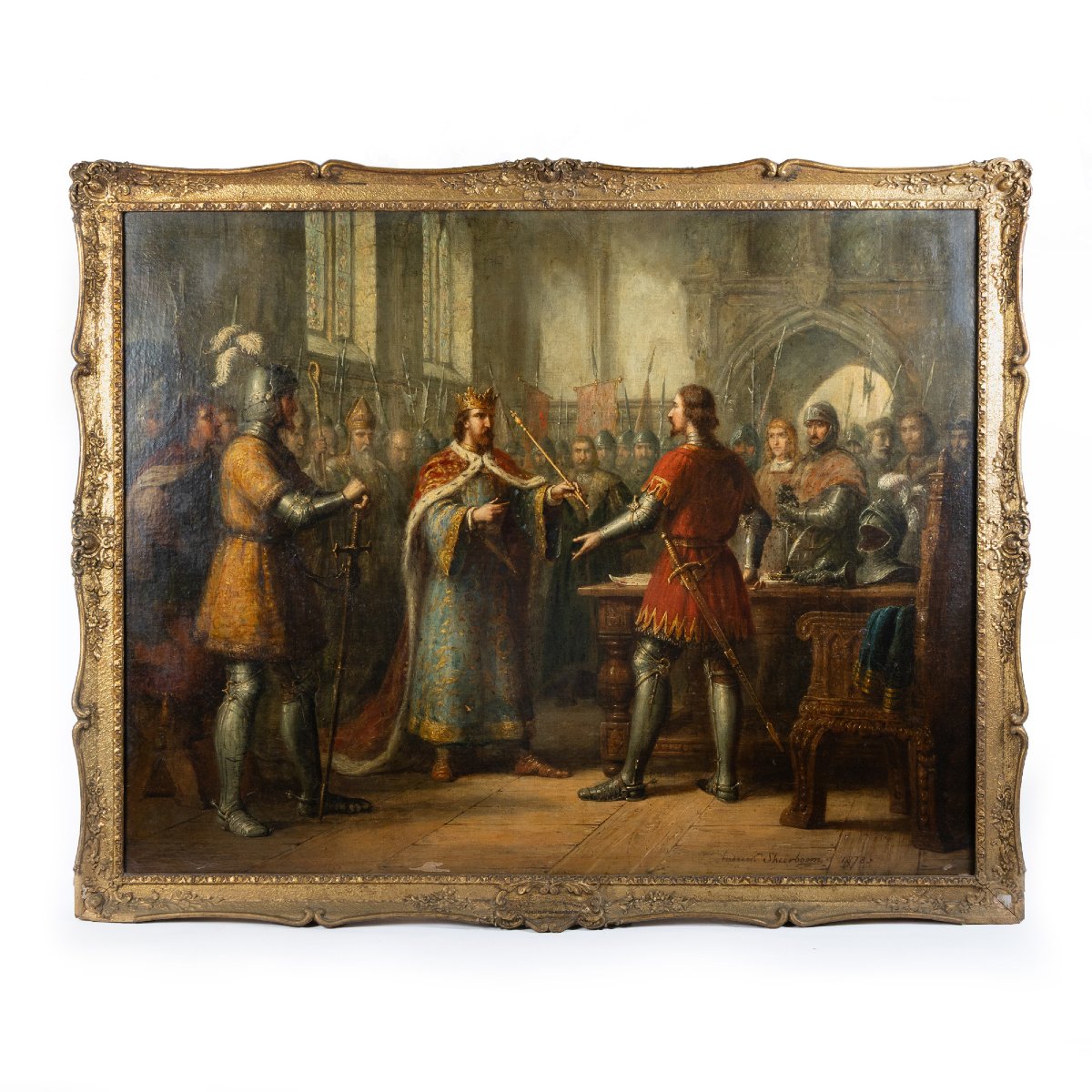 Importante Tableau d'Histoire - "L'Abdication du Roi Richard II" par Andrew Sheerboom (1878)