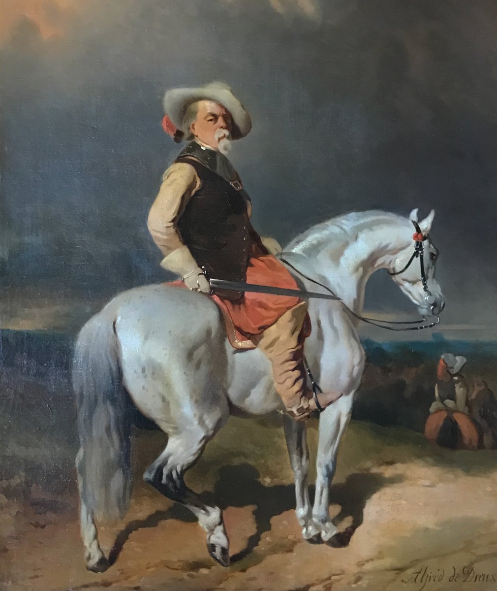 19th Century Oil On Canvas: Follower Of Alfred De Dreux - Capitaine Des Mousquetaires-photo-2