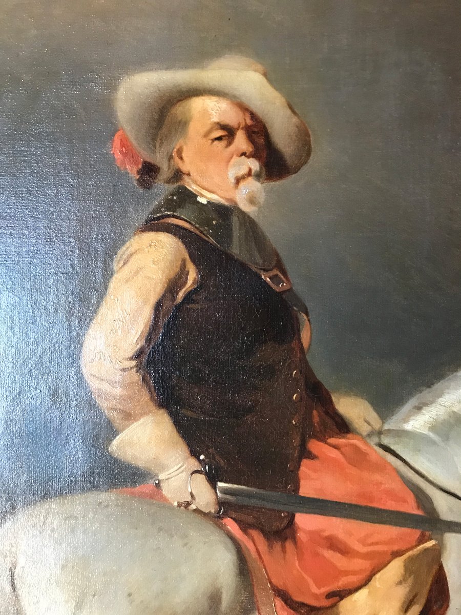 19th Century Oil On Canvas: Follower Of Alfred De Dreux - Capitaine Des Mousquetaires-photo-3