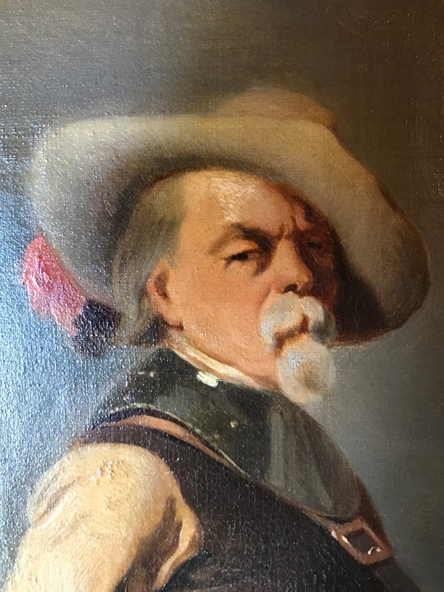 19th Century Oil On Canvas: Follower Of Alfred De Dreux - Capitaine Des Mousquetaires-photo-3