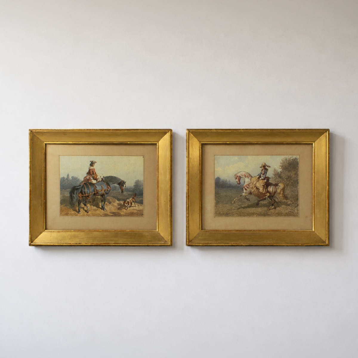 Théodore Fort (1810–1896) Dames à cheval - paire d'Aquarelles, vers 1850