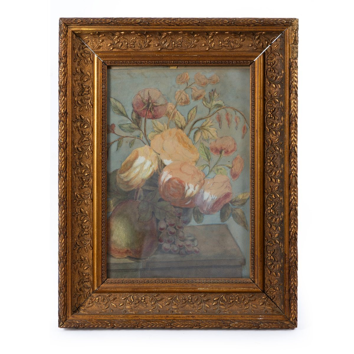 Still Life With Roses On An Entablature - French School Of The 19th Century-photo-2