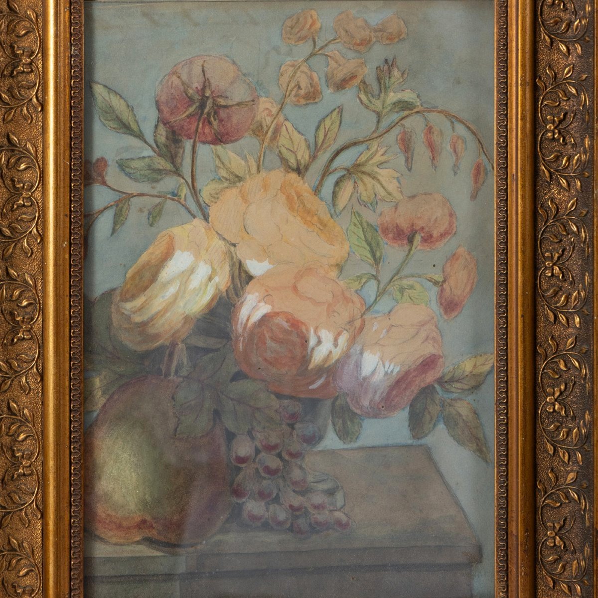 Still Life With Roses On An Entablature - French School Of The 19th Century-photo-3