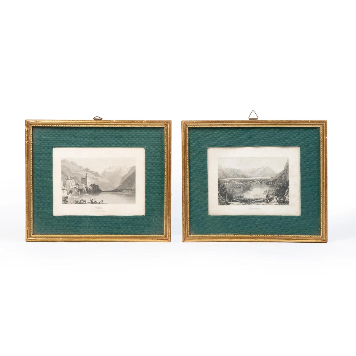 Pair Of Small Antique Steel Engravings – Swiss Mountain Landscapes-photo-2
