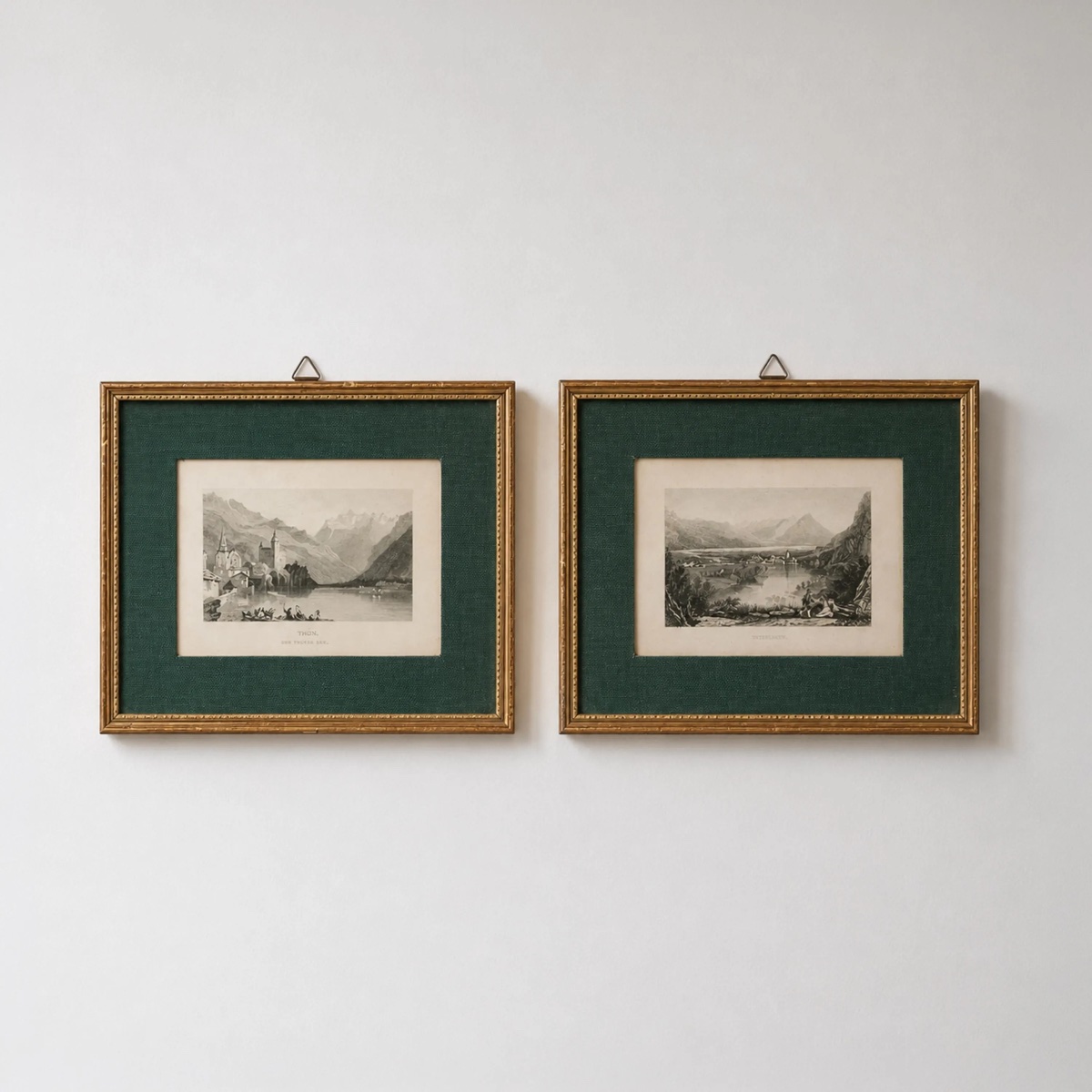 Pair Of Small Antique Steel Engravings – Swiss Mountain Landscapes