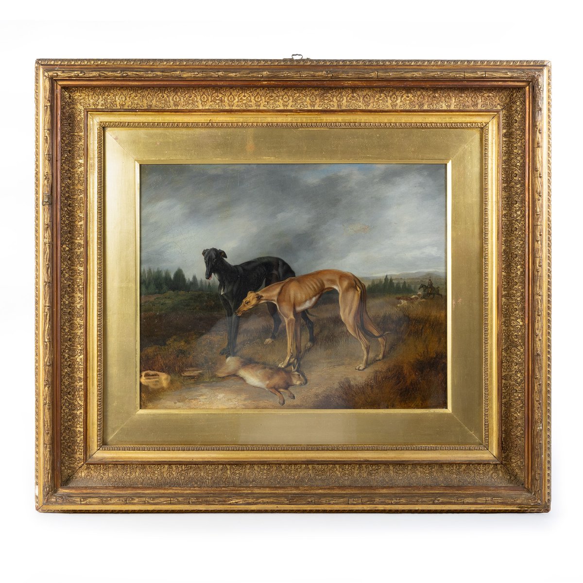 Scene Of A Greyhound Hunt – English School, Circa 1850, Oil On Canvas-photo-2