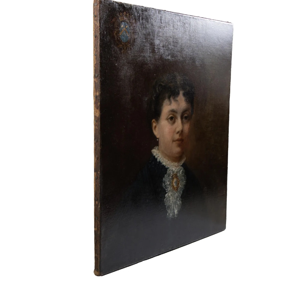 Portrait Said To Be Of Alice De Retz With Her Coat Of Arms – 19th-century French School – Oil On Canvas-photo-4