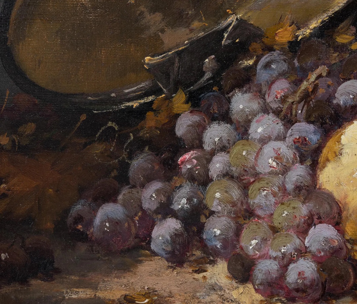 Laurence – Still Life With Grapes And Pears – 19th-century Oil On Canvas-photo-1