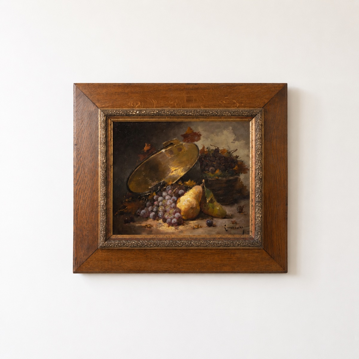 Laurence – Still Life With Grapes And Pears – 19th-century Oil On Canvas