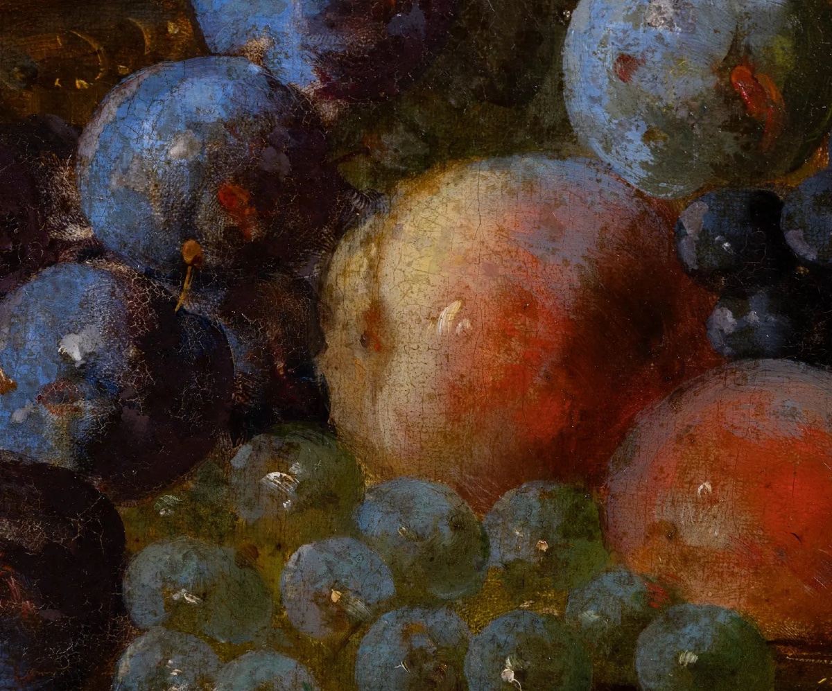 Still Life With Grapes, Peaches, And Silverware – Oil On Canvas-photo-2