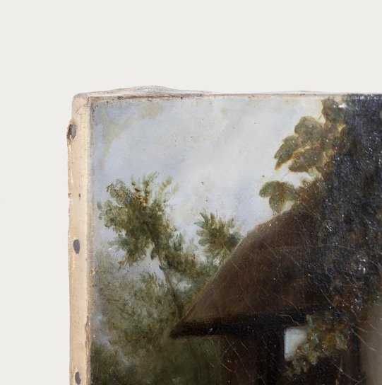 Huile sur toile européenne du XIXe siècle – Mère et enfant à la pie – École française d'Alsace-photo-2
