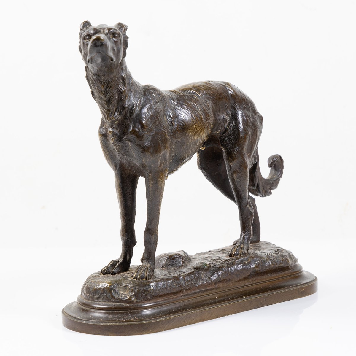 RICHARD (XXème siècle) – Lévrier aux aguets, sculpture en bronze à patine nuance de brun-photo-4