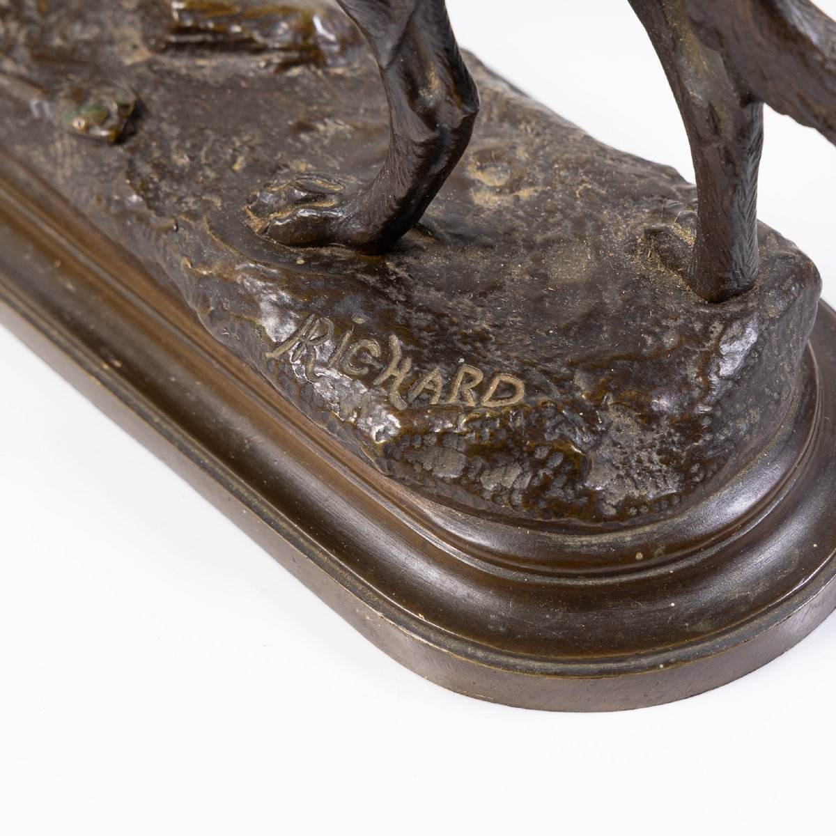 RICHARD (XXème siècle) – Lévrier aux aguets, sculpture en bronze à patine nuance de brun-photo-5