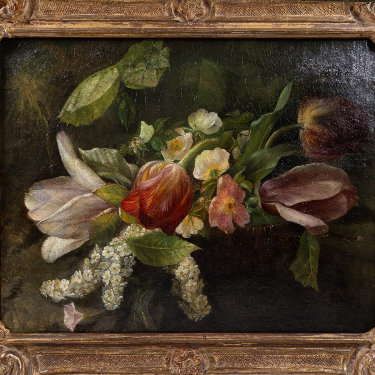 Huile sur toile du milieu du XIXe siècle | Nature morte florale de l'École française -photo-3