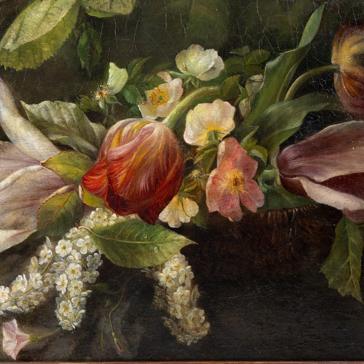 Huile sur toile du milieu du XIXe siècle | Nature morte florale de l'École française -photo-4