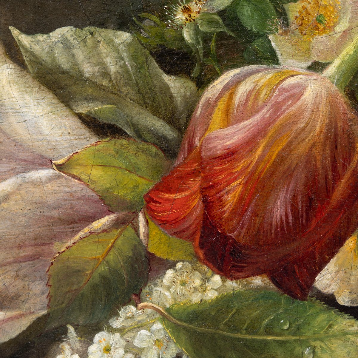 Huile sur toile du milieu du XIXe siècle | Nature morte florale de l'École française -photo-1