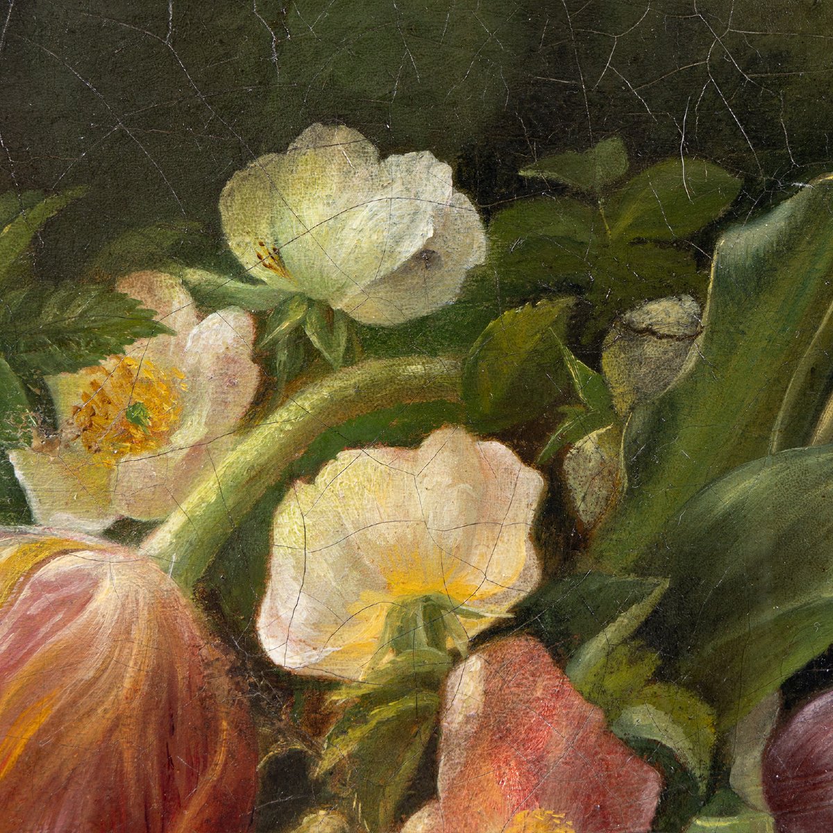 Huile sur toile du milieu du XIXe siècle | Nature morte florale de l'École française -photo-3