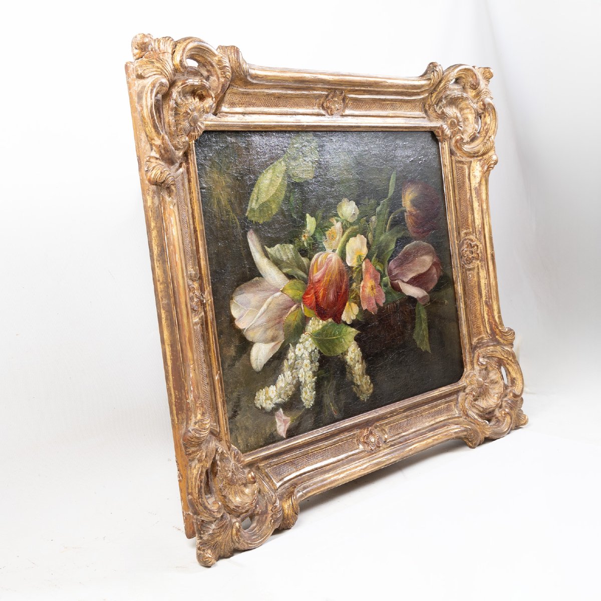 Huile sur toile du milieu du XIXe siècle | Nature morte florale de l'École française -photo-6