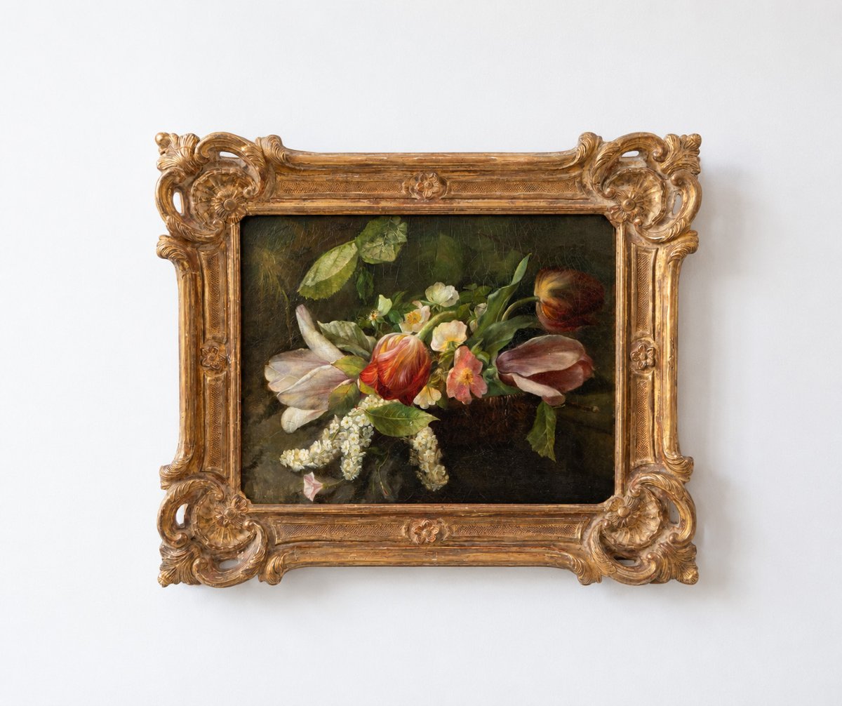 Huile sur toile du milieu du XIXe siècle | Nature morte florale de l'École française 