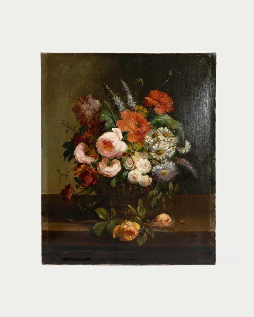 Tableau ancien français du XIXe siècle, huile sur toile, signé Gérard Buysen – Bouquet de fleur-photo-2