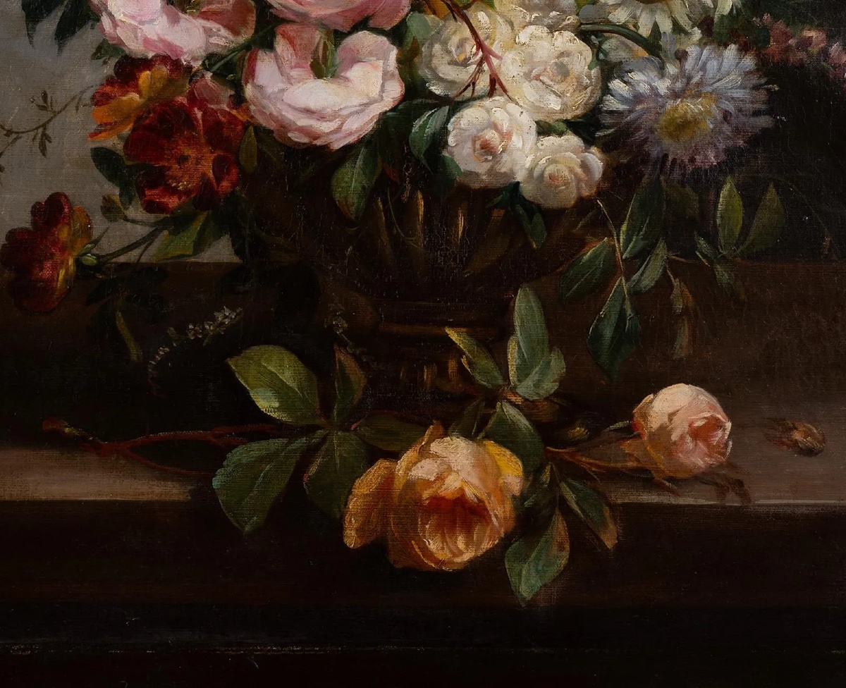 Tableau ancien français du XIXe siècle, huile sur toile, signé Gérard Buysen – Bouquet de fleur-photo-2