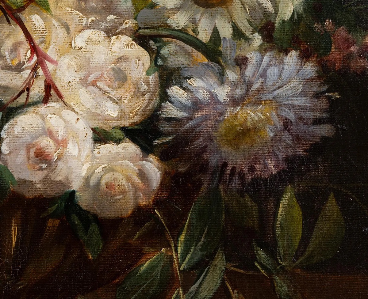 Tableau ancien français du XIXe siècle, huile sur toile, signé Gérard Buysen – Bouquet de fleur-photo-3