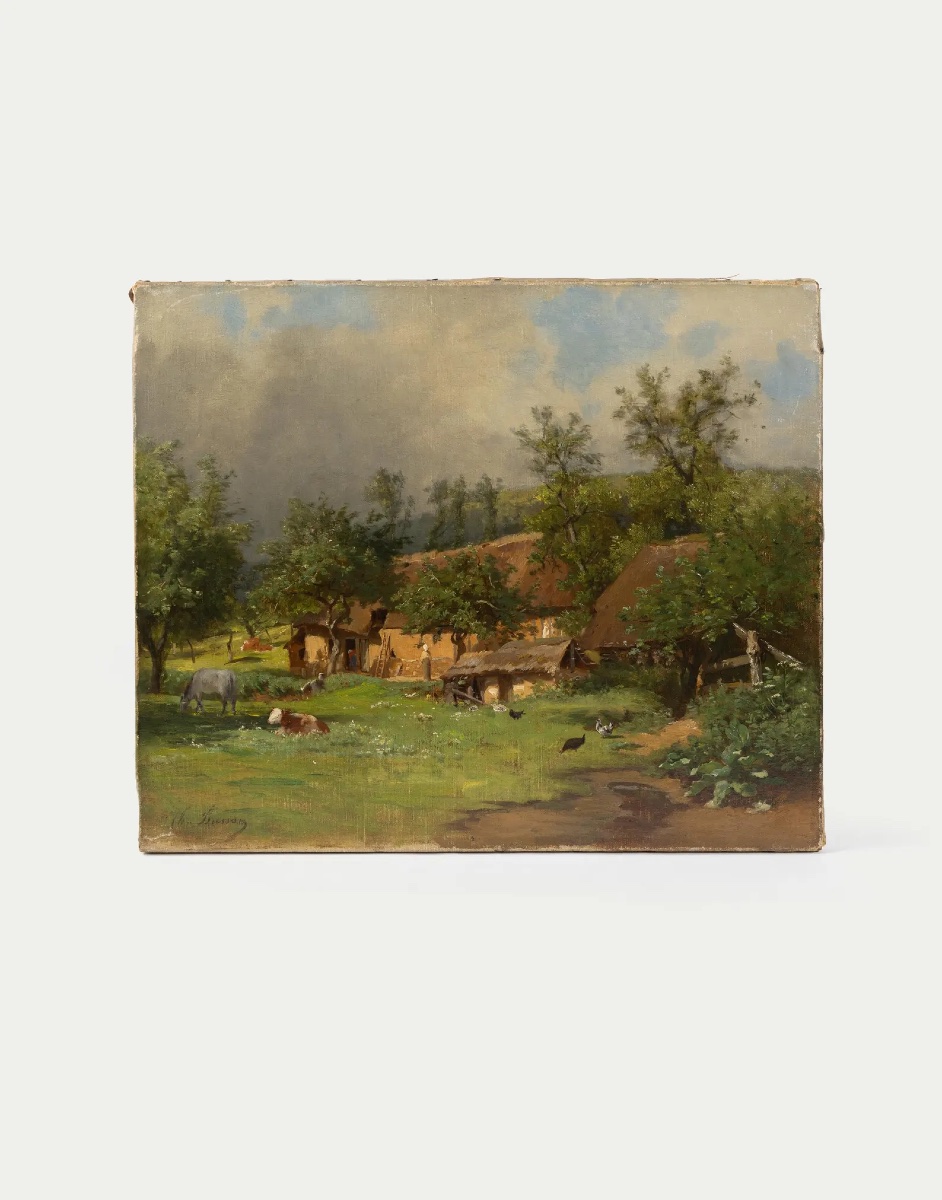 Louis Guillaume Charles Busson (1822–1908) – Old Oil On Canvas, French Pastoral Landscape-photo-2