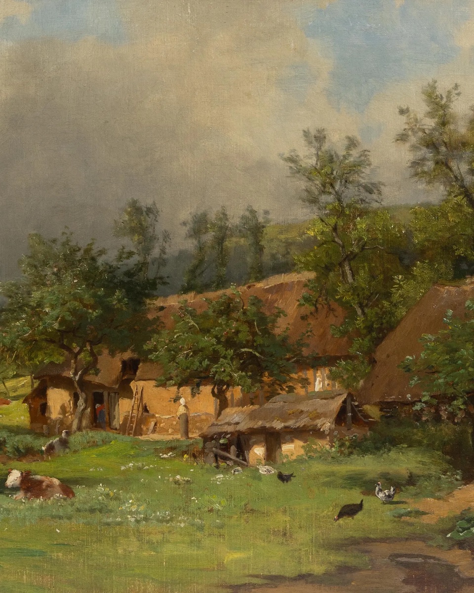 Louis Guillaume Charles Busson (1822–1908) – Old Oil On Canvas, French Pastoral Landscape-photo-3