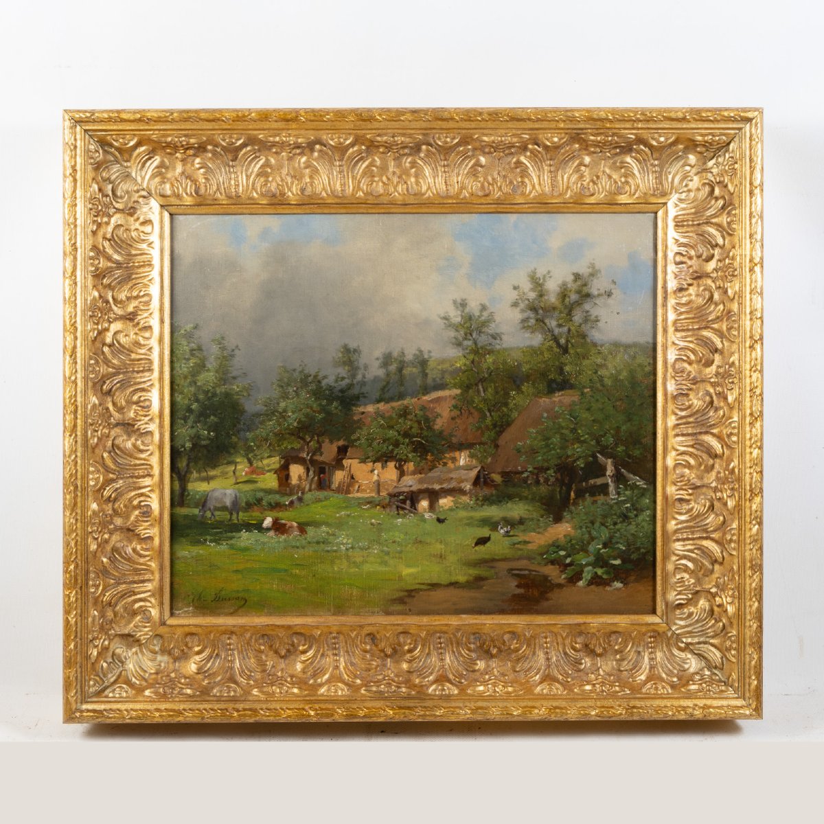 Louis Guillaume Charles Busson (1822–1908) – Old Oil On Canvas, French Pastoral Landscape-photo-2