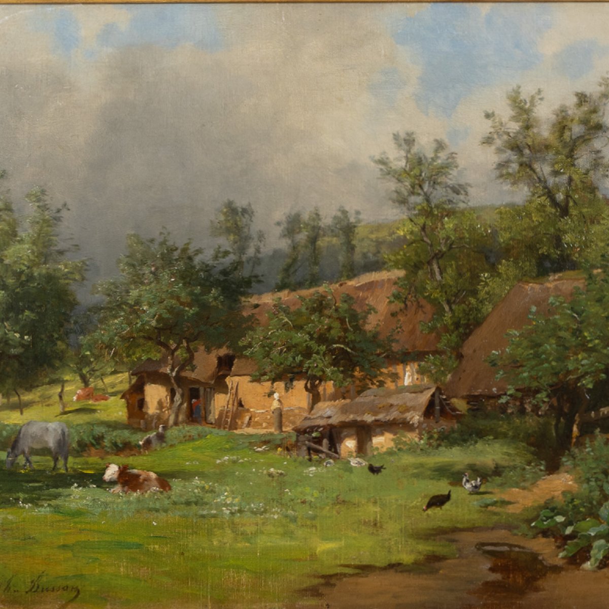 Louis Guillaume Charles Busson (1822–1908) – Old Oil On Canvas, French Pastoral Landscape-photo-3