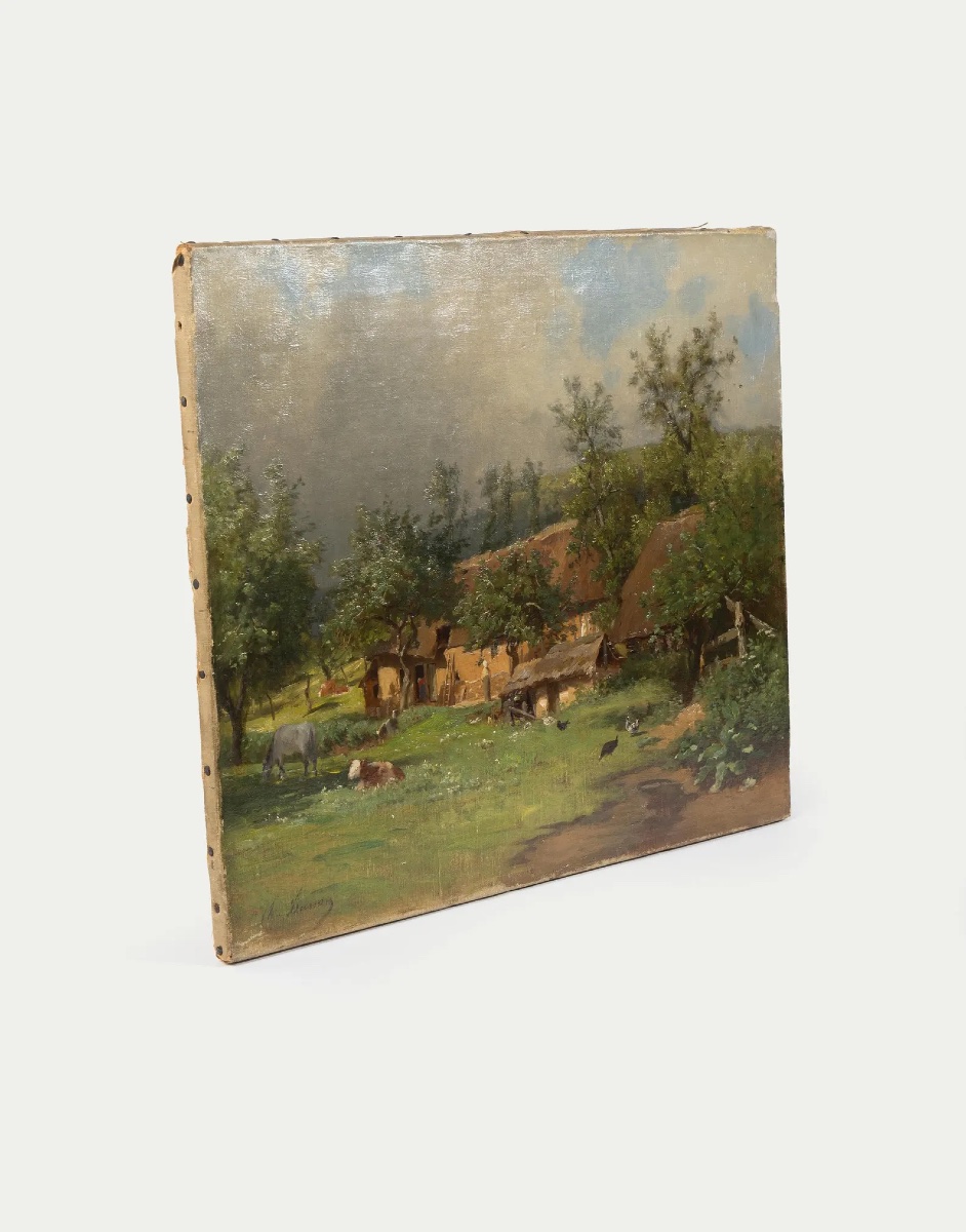 Louis Guillaume Charles Busson (1822–1908) – Old Oil On Canvas, French Pastoral Landscape-photo-2