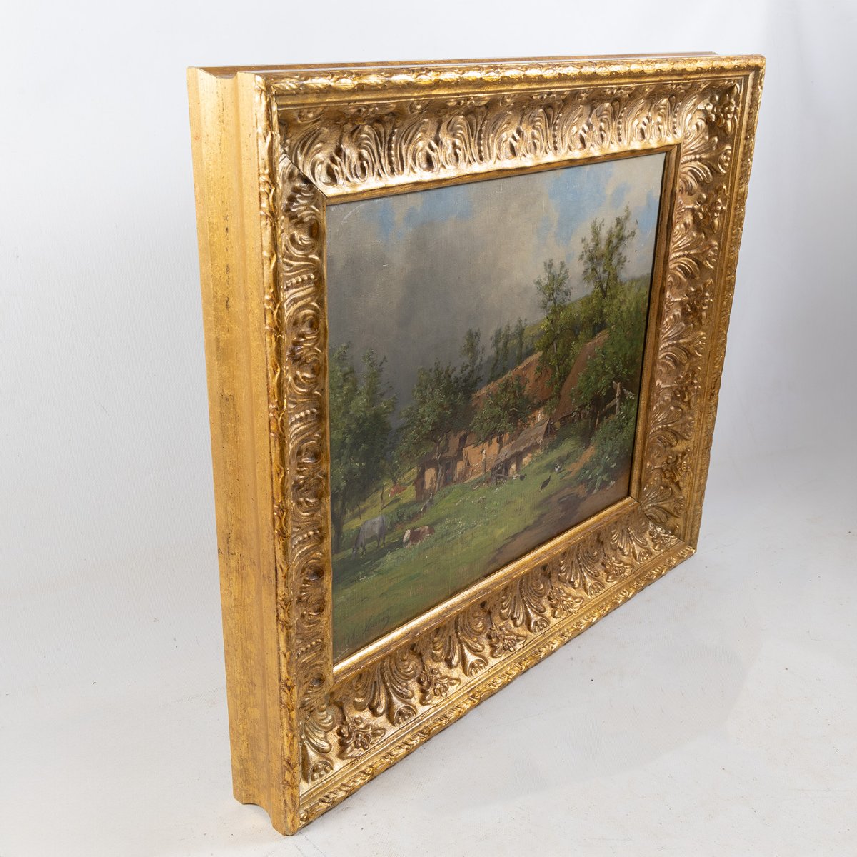 Louis Guillaume Charles Busson (1822–1908) – Old Oil On Canvas, French Pastoral Landscape-photo-2