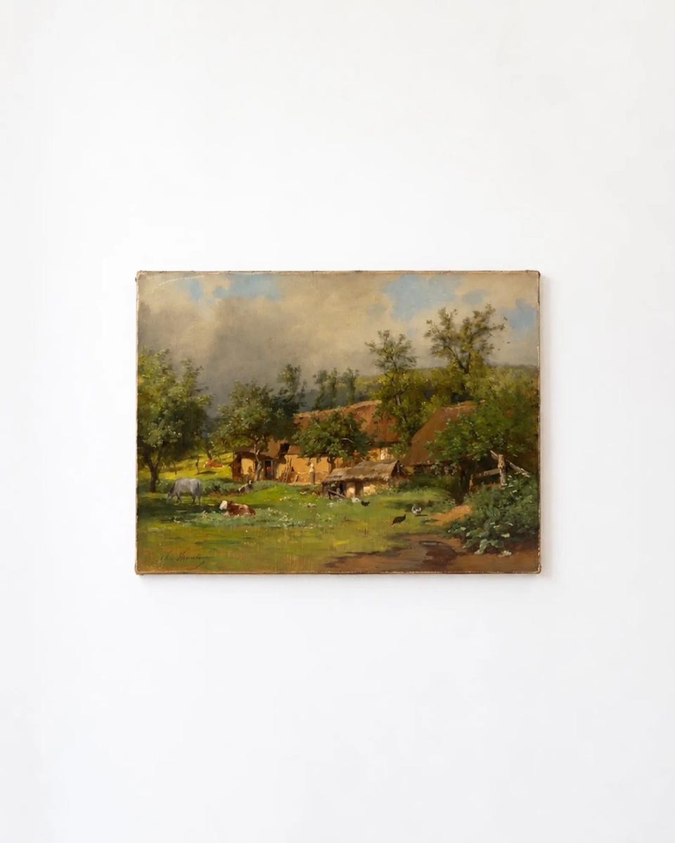 Louis Guillaume Charles Busson (1822–1908) – Old Oil On Canvas, French Pastoral Landscape