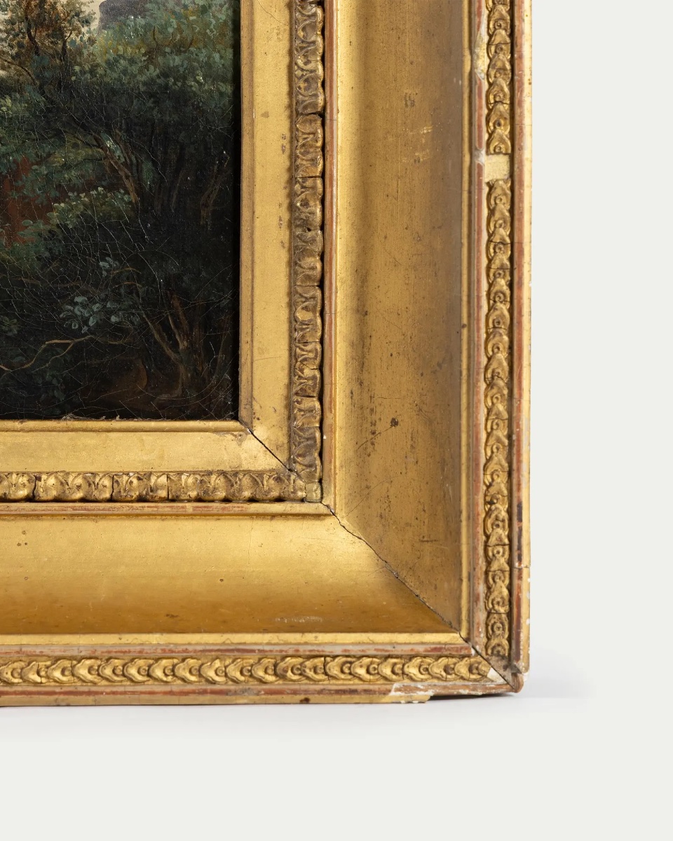 Beautiful 19th-century French Oil On Canvas – Pastoral Landscape, House, River, And Mountains-photo-5