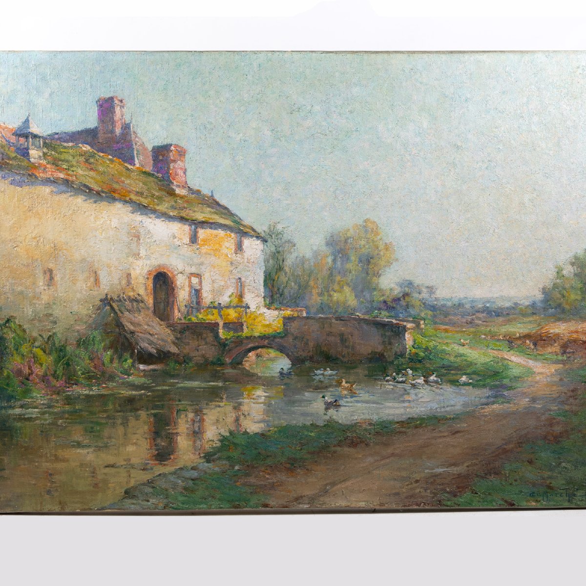 Ernest Gaston Marché (1864–1932) – Grand tableau, huile sur toile, cour de ferme-photo-2
