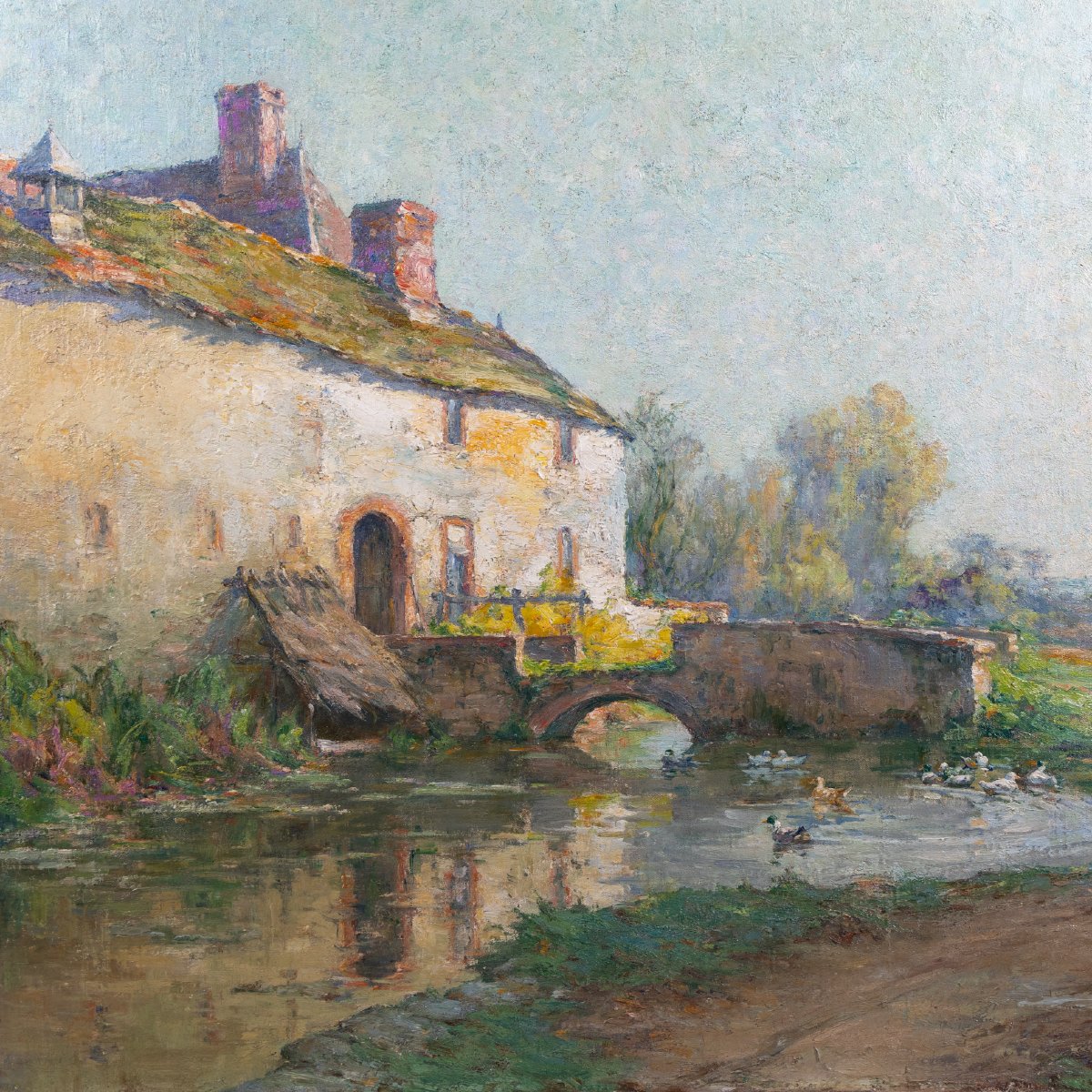 Ernest Gaston Marché (1864–1932) – Grand tableau, huile sur toile, cour de ferme-photo-3