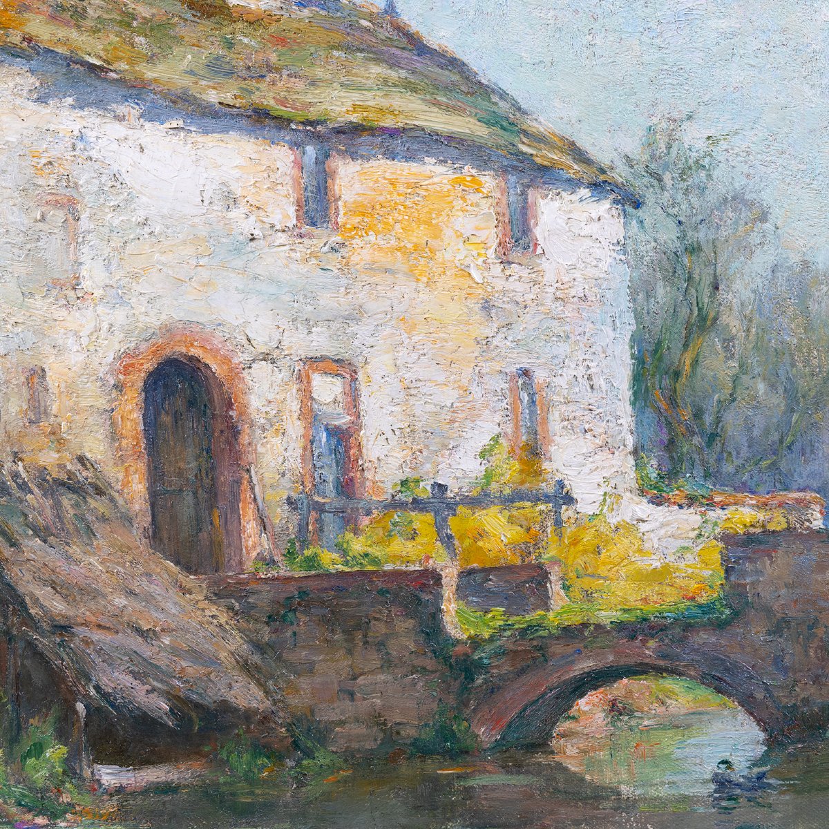 Ernest Gaston Marché (1864–1932) – Grand tableau, huile sur toile, cour de ferme-photo-4