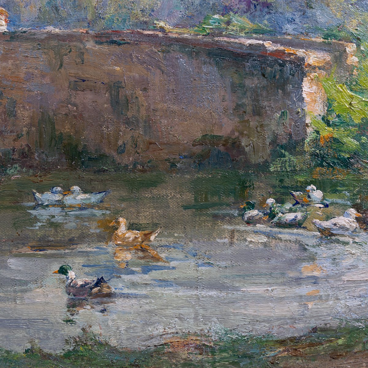 Ernest Gaston Marché (1864–1932) – Grand tableau, huile sur toile, cour de ferme-photo-1