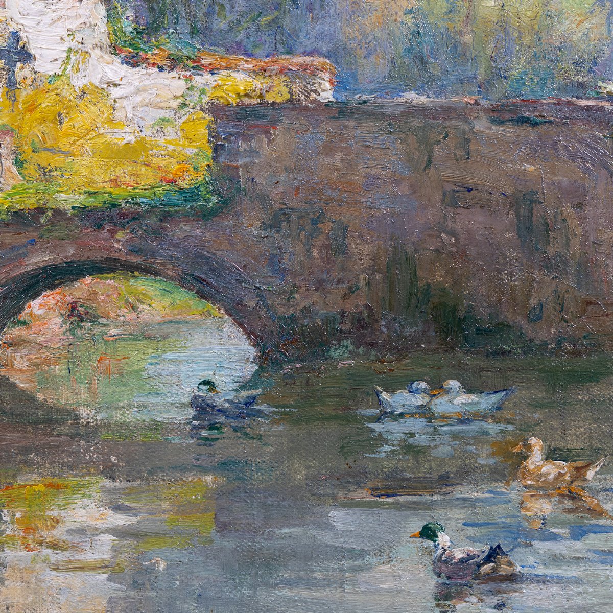 Ernest Gaston Marché (1864–1932) – Grand tableau, huile sur toile, cour de ferme-photo-2
