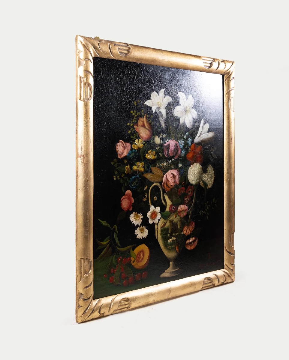 Renée Demeude-frot, Still Life With Flowers, Oil On Panel, Signed And Dated, Art Deco Frame-photo-2
