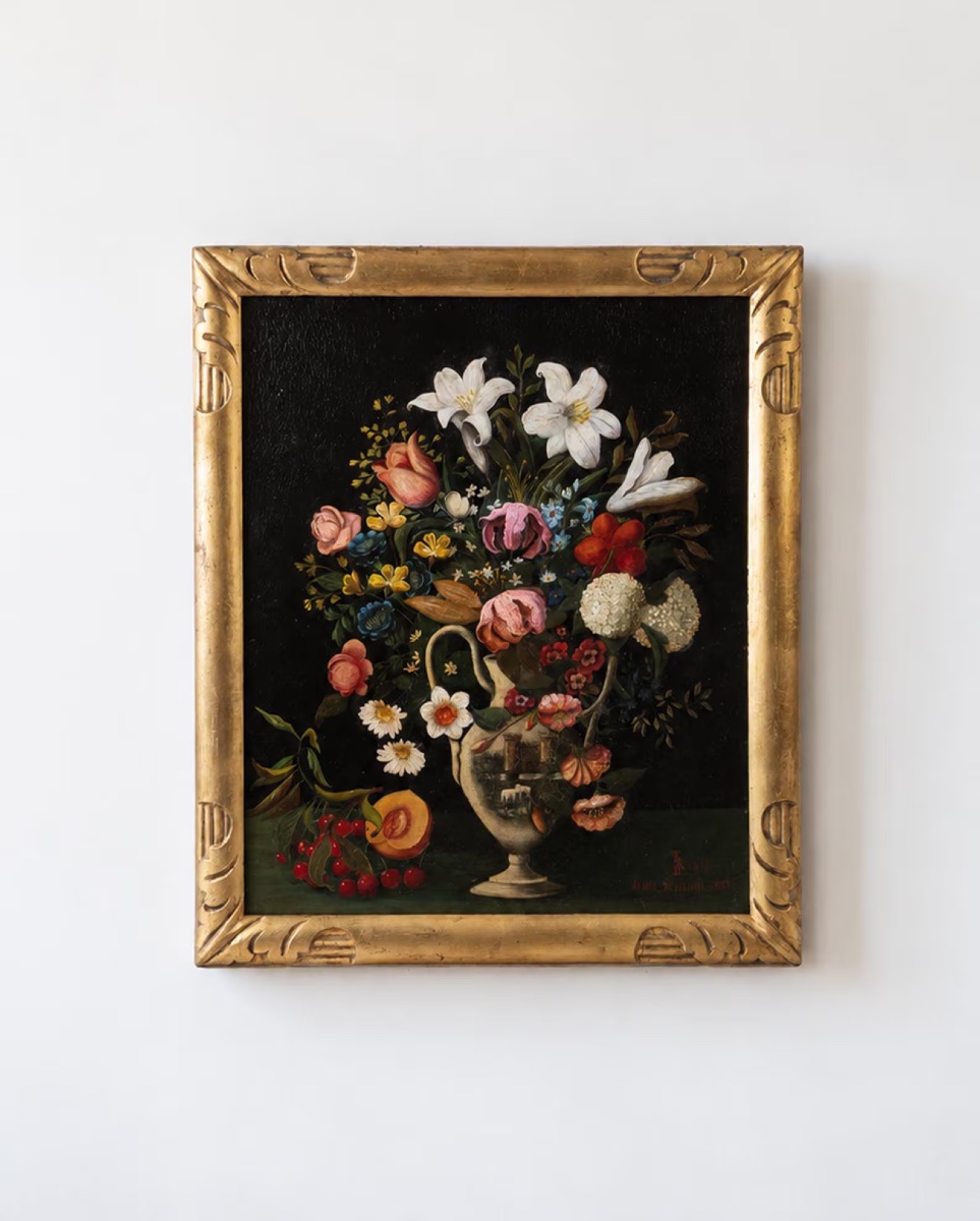 Renée Demeude-frot, Still Life With Flowers, Oil On Panel, Signed And Dated, Art Deco Frame