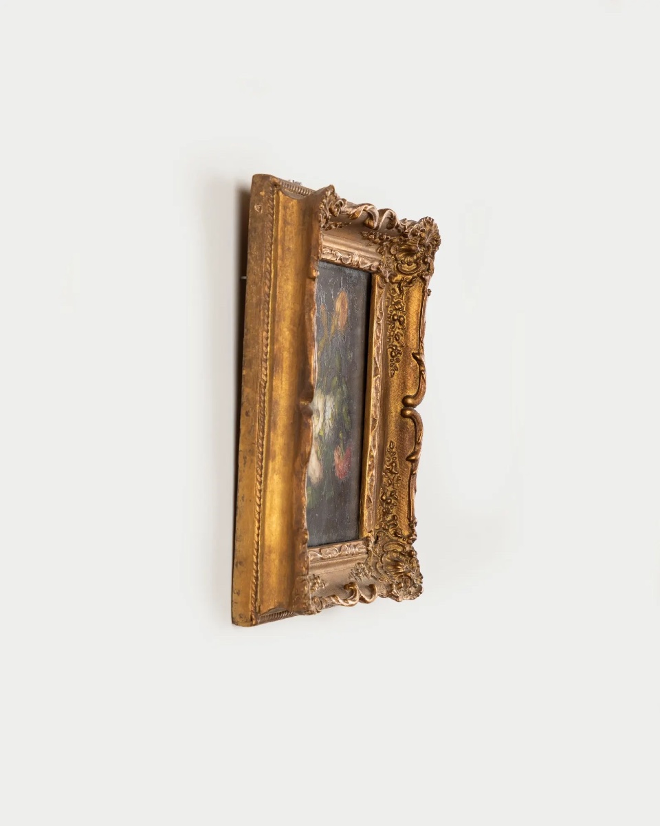 Still Life With Flowers, Oil On Slate, 19th Century, Antique Gilded Wooden Frame-photo-2