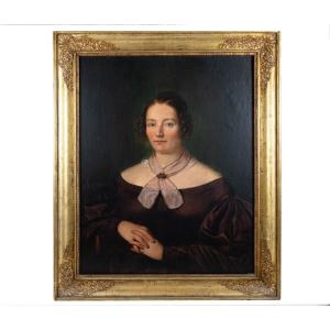 Portrait d'une Dame en Robe de Soie, Style école française (vers 1840)