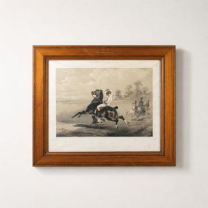 Lithographie Le Poney d'après Alfred de Dreux, coloriée par Loeillot et Ciceri c1840