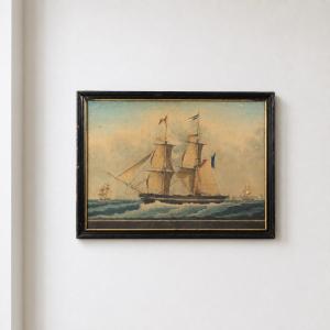 Portrait du navire "Émile-Marie" – Attribué à l'Atelier des ROUX (Marseille)