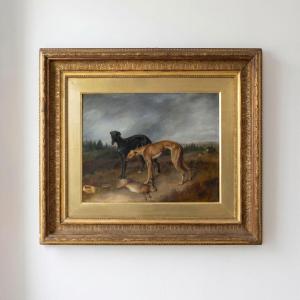 Scène de Chasse aux Lévriers – École Anglaise vers 1850, Huile sur toile