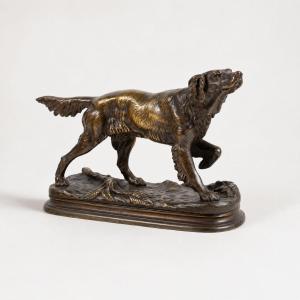 Bronze Sculpture By Jules Moigniez (1835–1894) – Hunting Spaniel, 19th Century