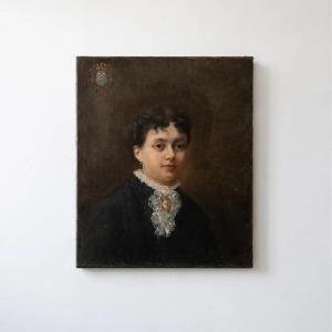 Portrait dit d’Alice de Retz aux armoiries – École française du XIXe siècle – Huile sur toile