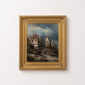 Att. Léonard Saurfelt (1823-1899) - Port en Normandie, Huile sur Toile du XIXe Siècle